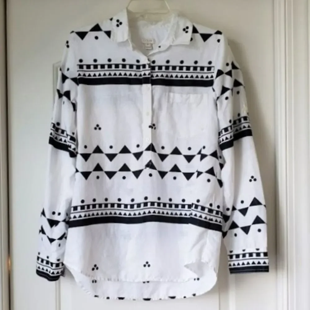 J. Crew Sz. S 100% Linen Long Sleeve Camp Popover in Roller Girl